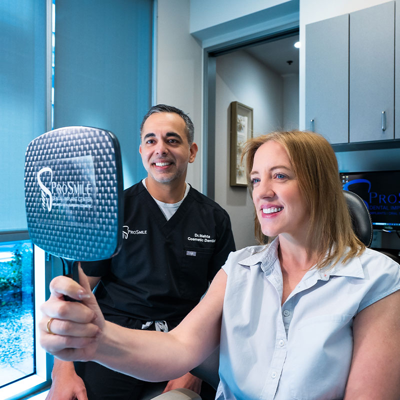 Patient looking into mirror
