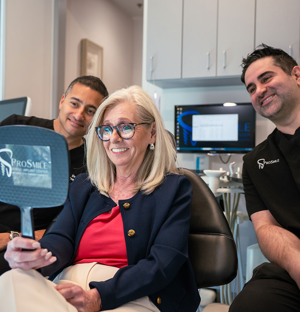 Patient looking into mirror