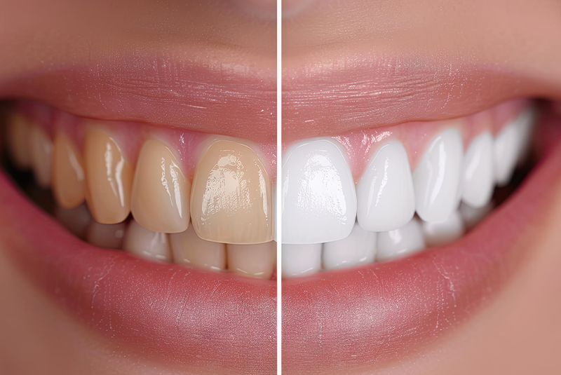 before and after picture of a smile from teeth whitening
