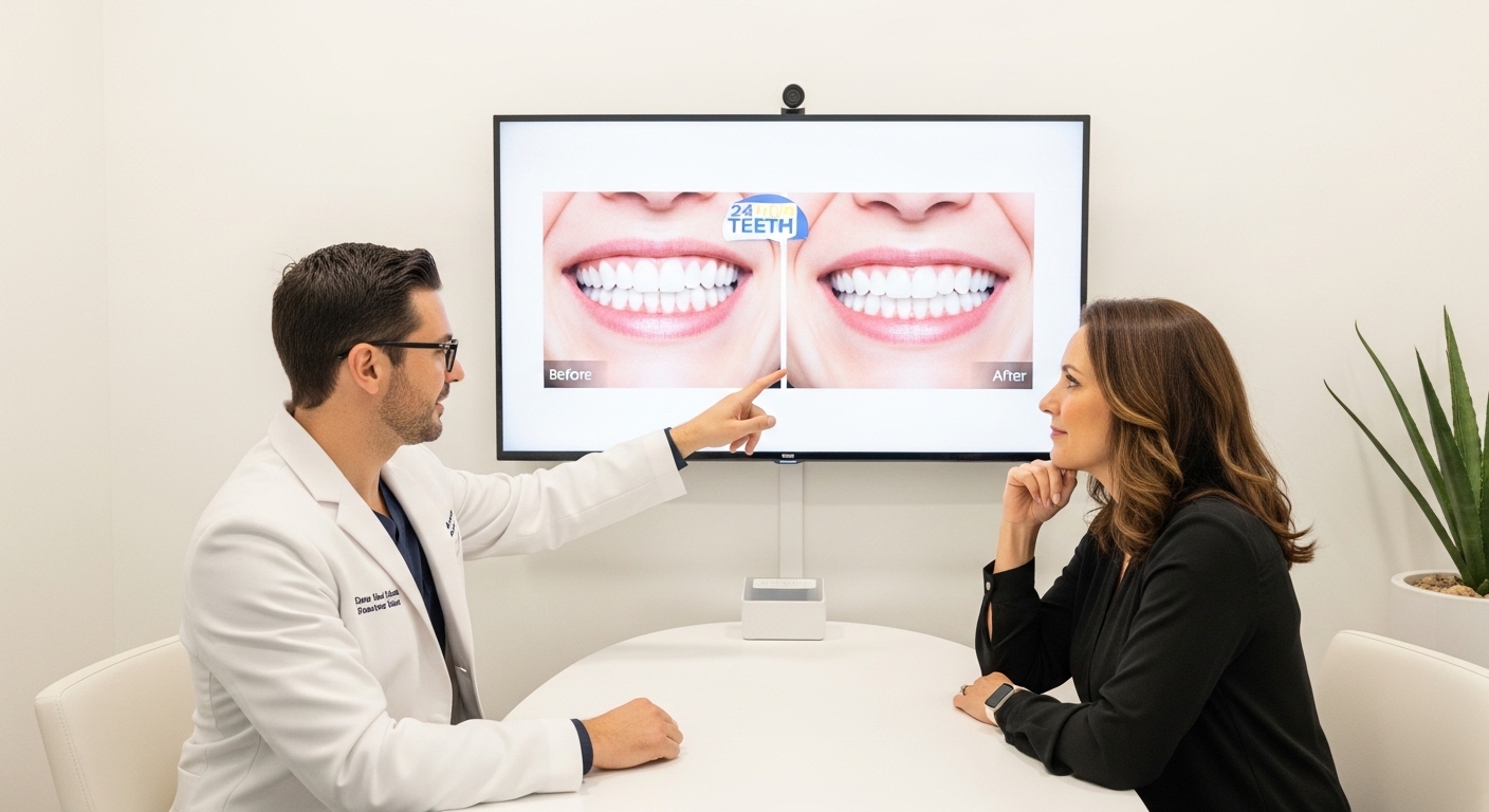 Patient consulting with a dentist about 24-hour teeth in a modern Phoenix dental office