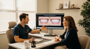 Dentist consulting with patient in Phoenix about full mouth smile transformation