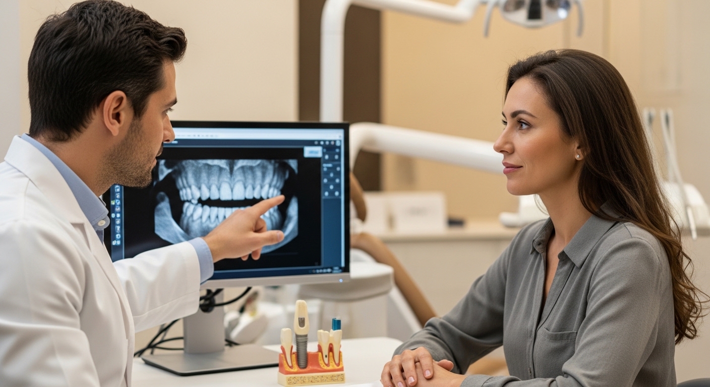 Dentist discussing full arch implants with a patient in Phoenix dental office