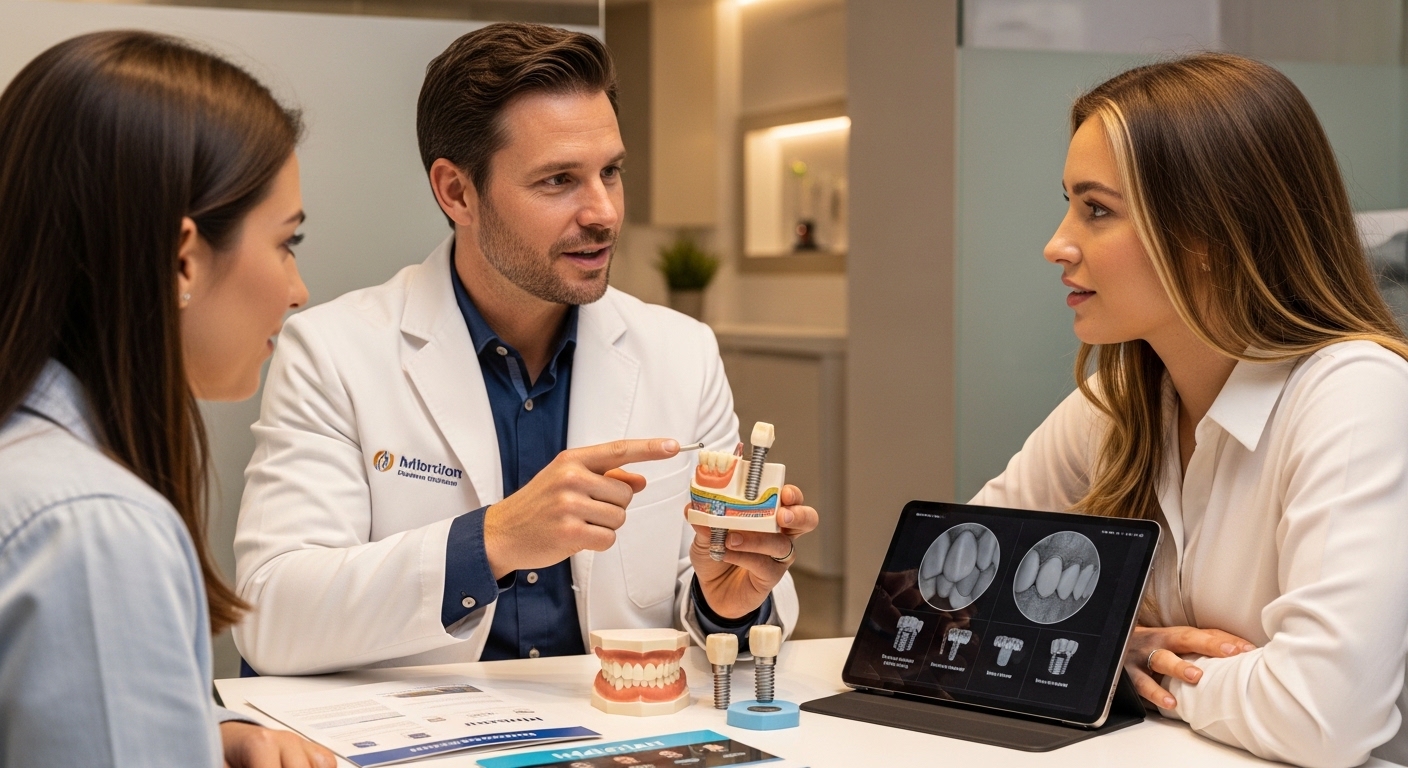 Dentist consulting with patient about dental implant materials